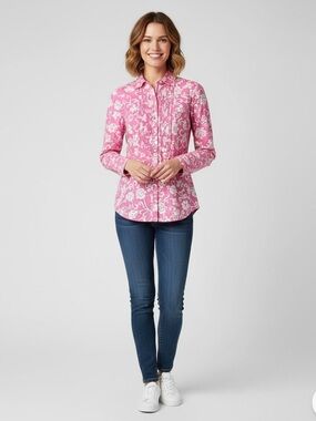 Charter Club Women’s Pink Floral Print Long‎ Sleeve Button-Up Blouse Size 4